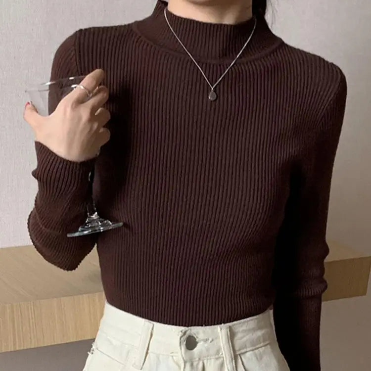 Women’s Stretch Knit Pullover Sweater – Slim Fit Casual Top-HighTouch