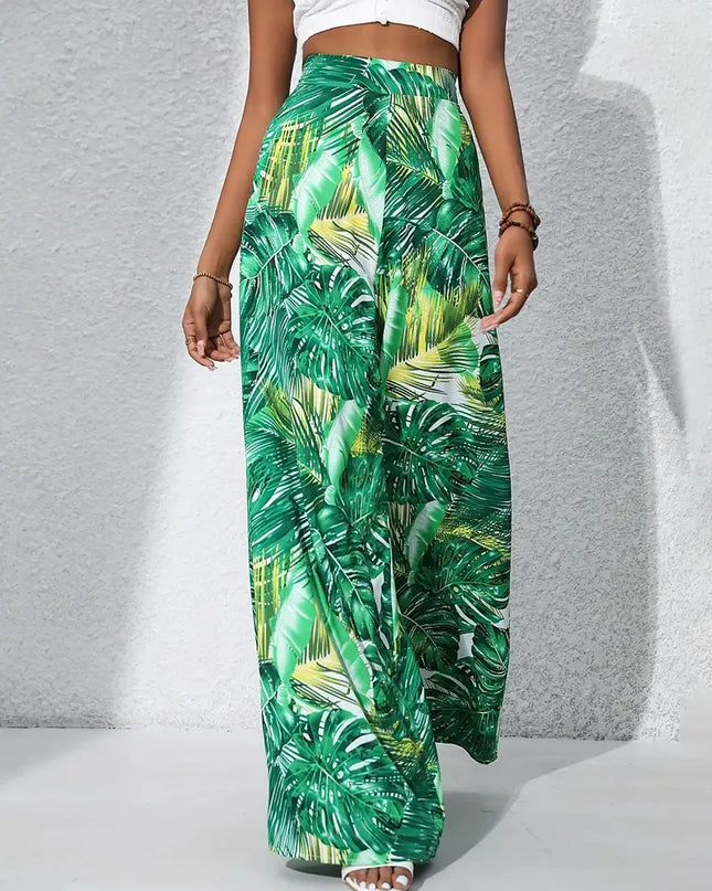 Qx Painted Mid-Rise Loose Chiffon Cropped Pants