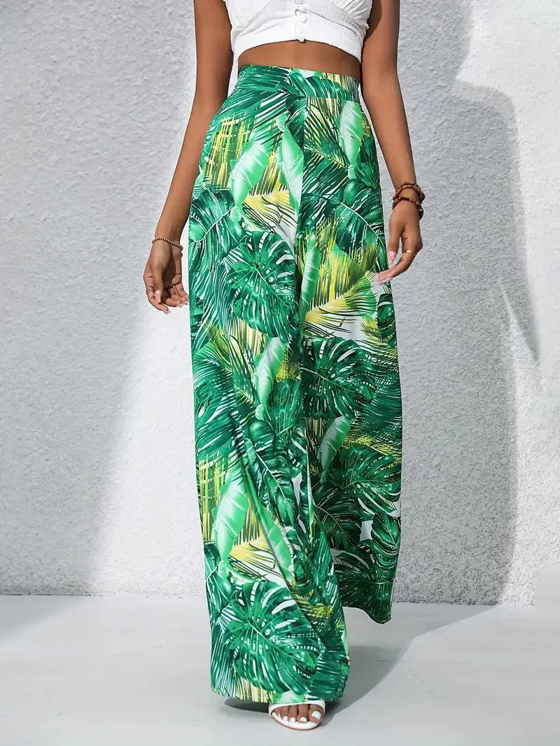 Qx Painted Mid-Rise Loose Chiffon Cropped Pants-HighTouch