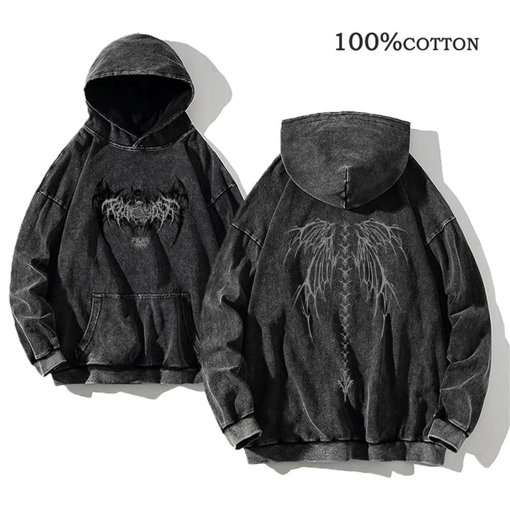 Y2K Washed Hoodies Vintage Cotton Women Men Skull Cross Print Hooded Sweatshirts Oversize Hip Hop Male Pullover Winter Clothes