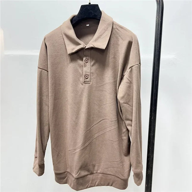 Solid Long Sleeve Men's Polo Shirt – Slim Fit Button Neck Pullover