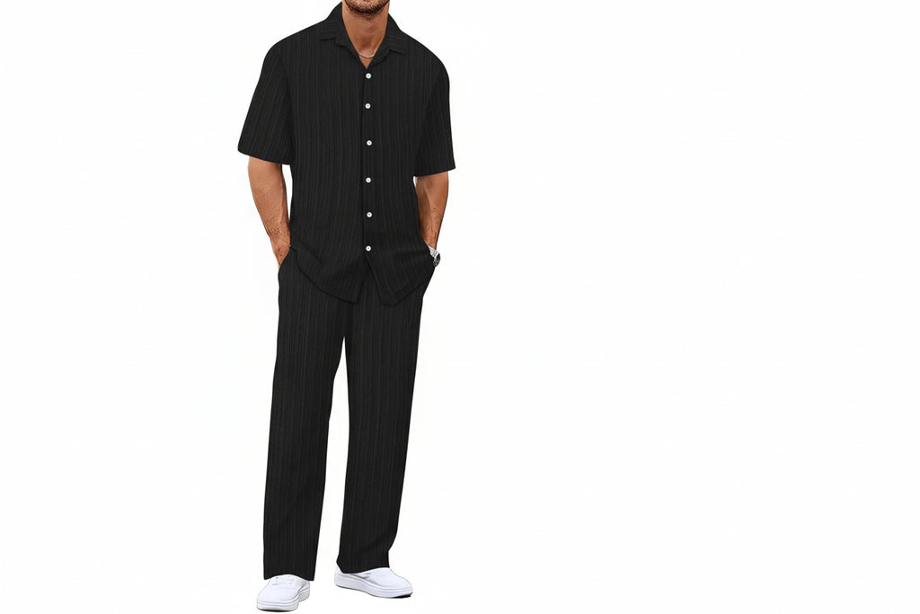 Men’s Summer Business Casual Set – Classic Shirt & Trousers-HighTouch