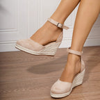 Suede Ankle-Strap Espadrille Wedges Sandals Women-HighTouch