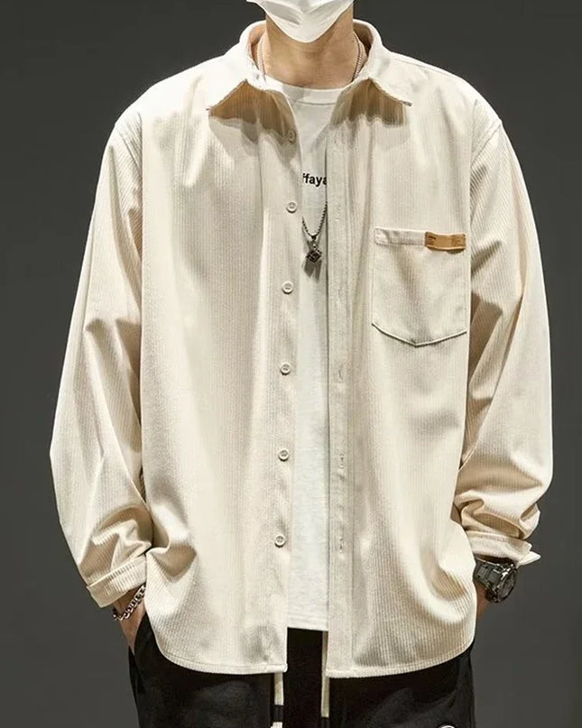 Loose Fit Corduroy Cargo Shirt Men – Plain Y2K Vintage Streetwear Overshirt