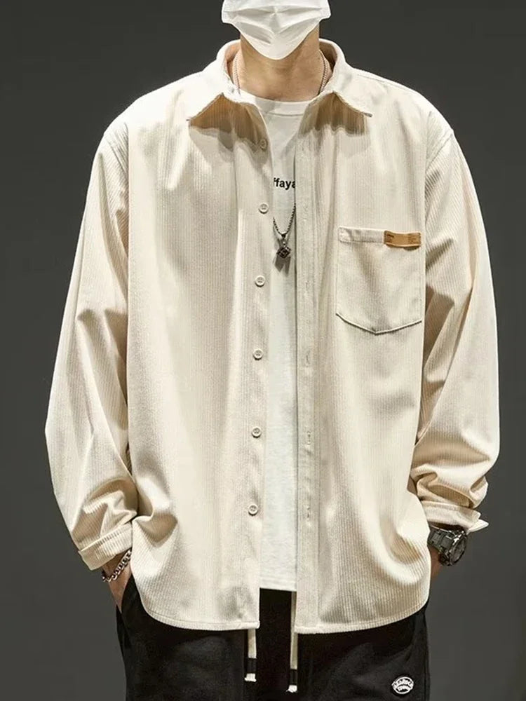 Loose Fit Corduroy Cargo Shirt Men – Plain Y2K Vintage Streetwear Overshirt