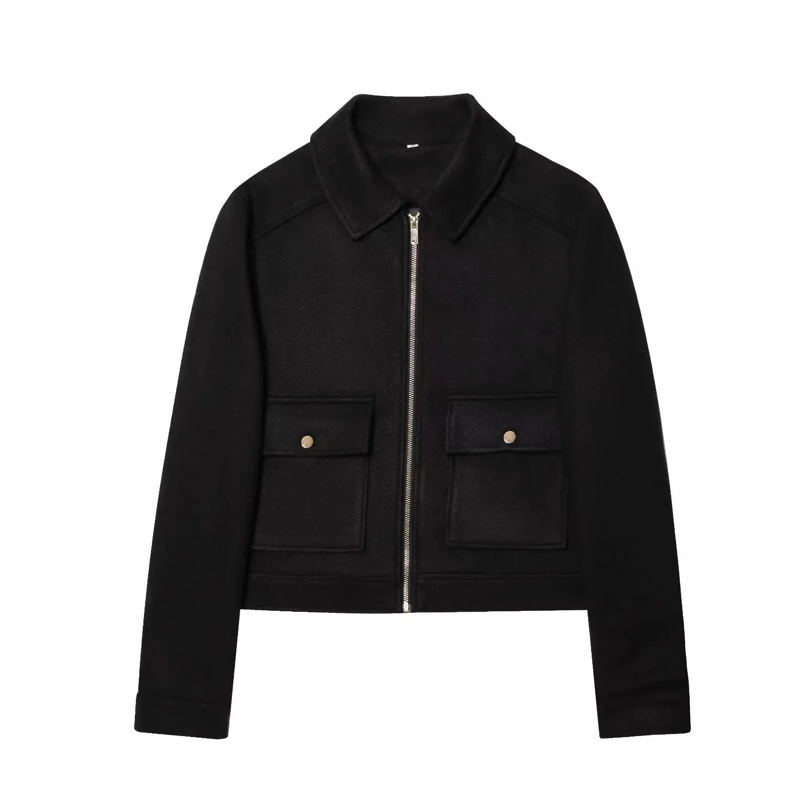 Women's Winter Zipper Jacket - Elegant Short Street Coat with Pockets