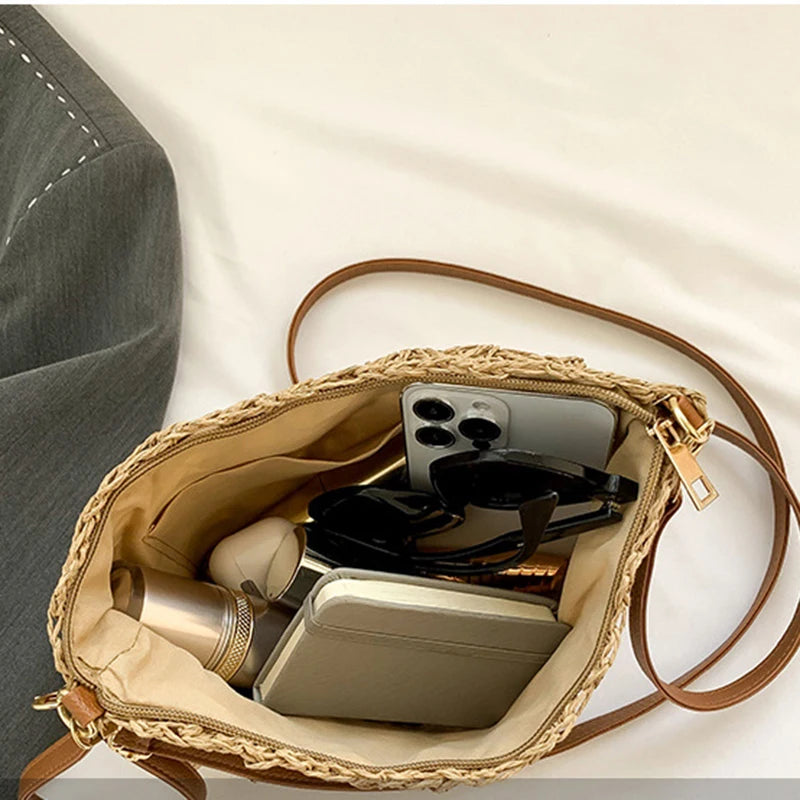 Stylish Straw Crossbody Bag – Woven Shoulder Purse