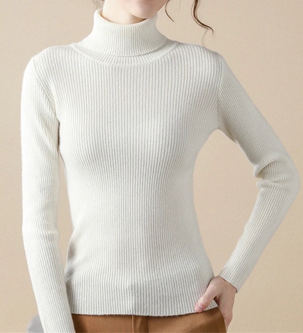Women's Cashmere Turtleneck Sweater Soft Knit Autumn Winter Top-HighTouch