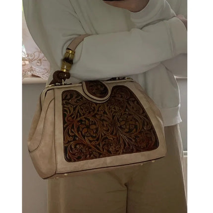 MOTAORA Luxury Handmade Women Shoulder Bag Vintage Carved Leather Women's Bag 2025 trend Ladies Designer Handbags Female Bags
