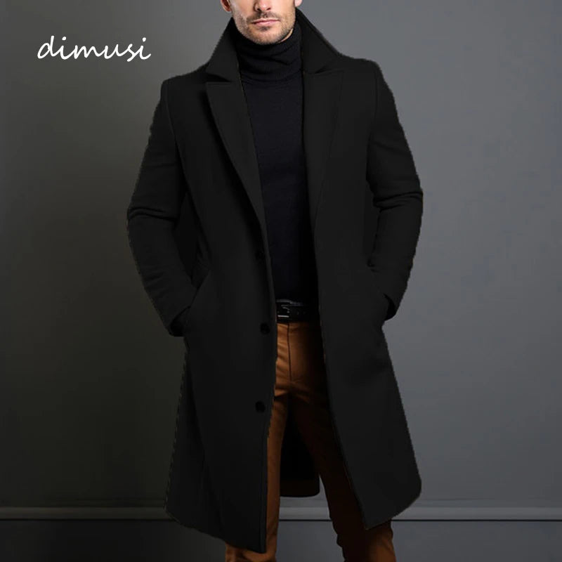 Men’s Luxe Wool Trenchcoat – Mid-Long Warm Business Overcoat-HighTouch