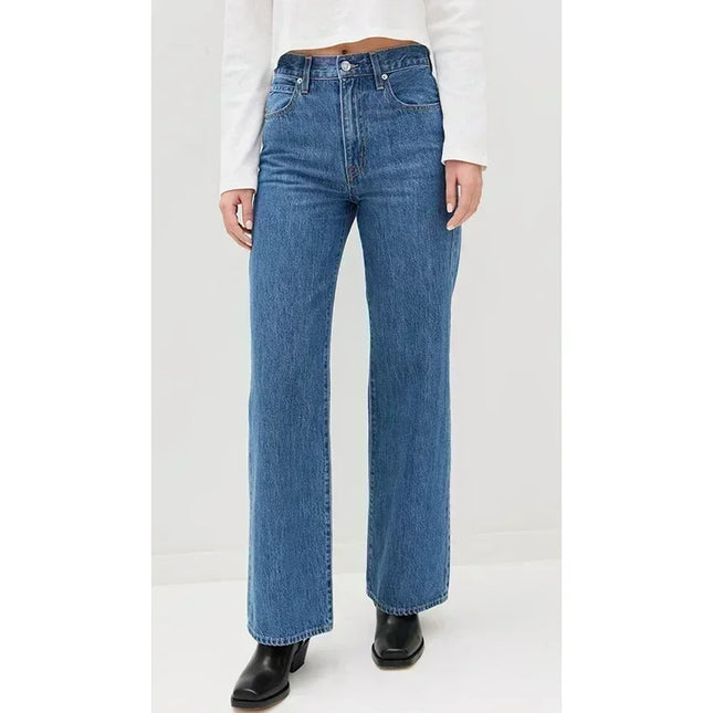 High Waisted White Stretch Straight Leg Jeans