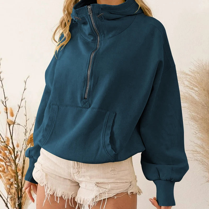 Women's Zip-Up Lazy Style Hoodie-HighTouch