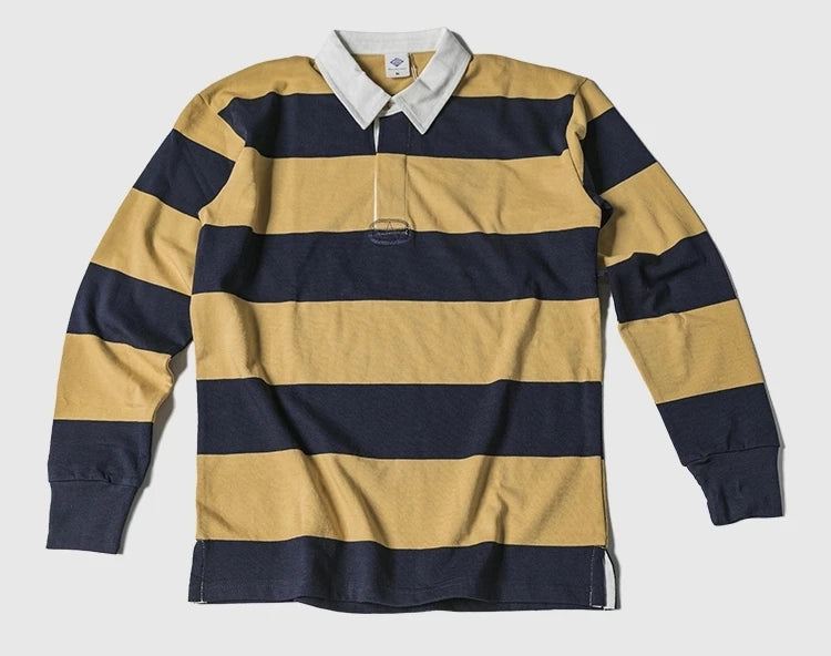Heavyweight Striped Long-Sleeve Collared Tee – Autumn / Winter Men’s Stand Fit