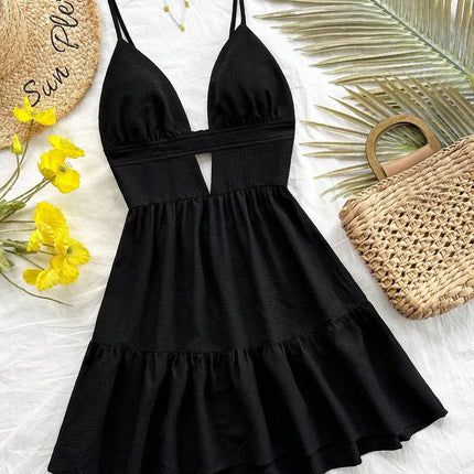 Leopard Print Backless Camisole Mini Dress – 4‑Color Summer Style