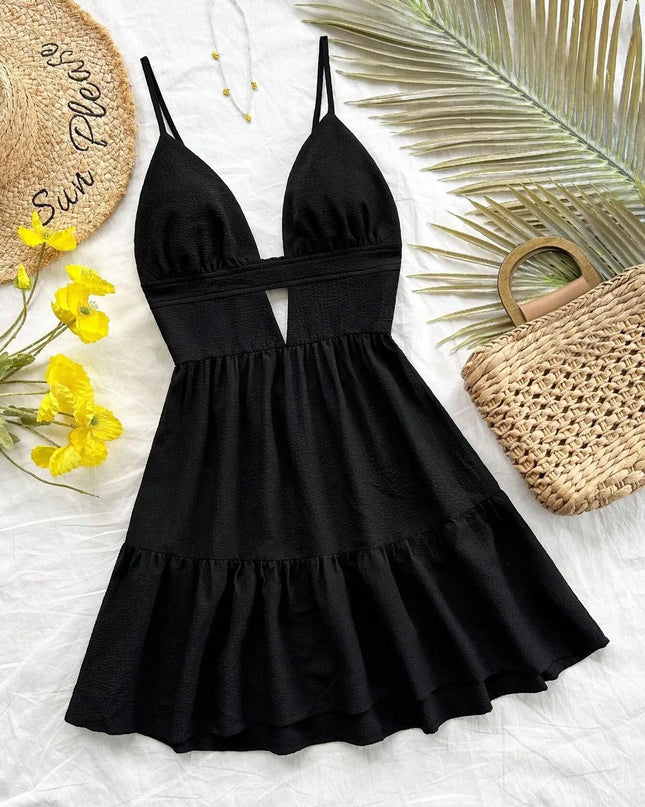 Leopard Print Backless Camisole Mini Dress – 4‑Color Summer Style