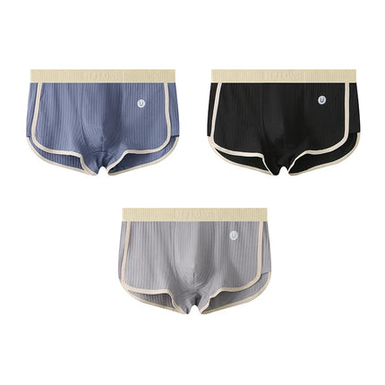 Men's Mid‑Waist Vertical‑Stripe Boxer Shorts Cotton Boxer Briefs  3 pieces 1 Set
