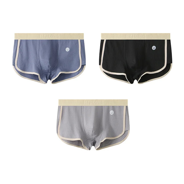Men's Mid‑Waist Vertical‑Stripe Boxer Shorts Cotton Boxer Briefs  3 pieces 1 Set