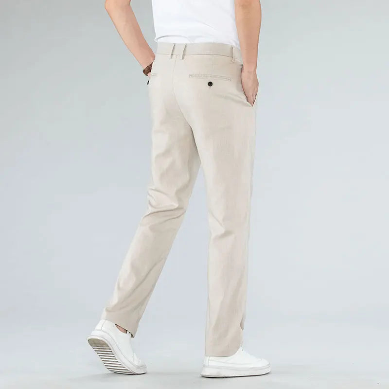 Ultra-Thin Breathable Cotton-Linen Straight Trousers-HighTouch