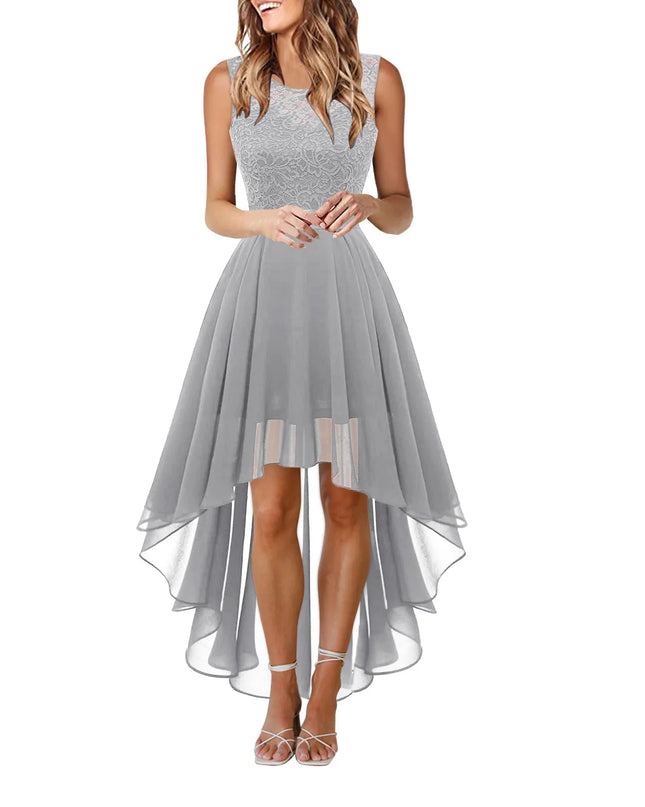 Vintage Floral Lace Irregular-Hem Cocktail & Bridesmaid Dress