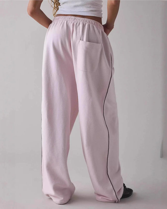 Pink Embroidered Casual Pants for Women