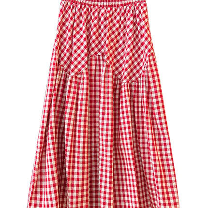 Plaid Printed Ruffle Maxi Skirt