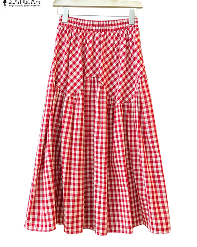 Plaid Printed Ruffle Maxi Skirt