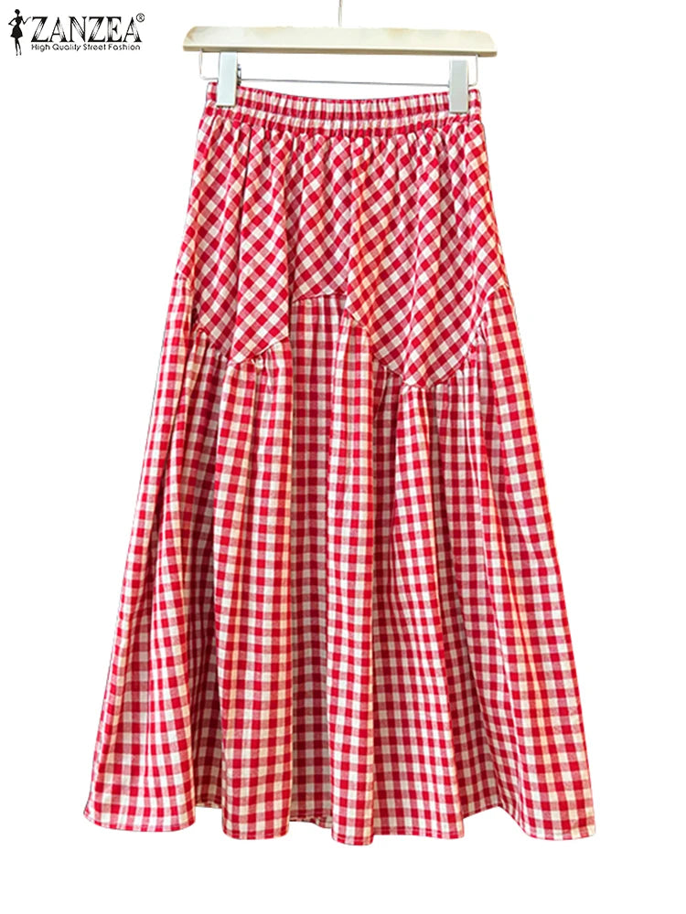 Plaid Printed Ruffle Maxi Skirt-HighTouch