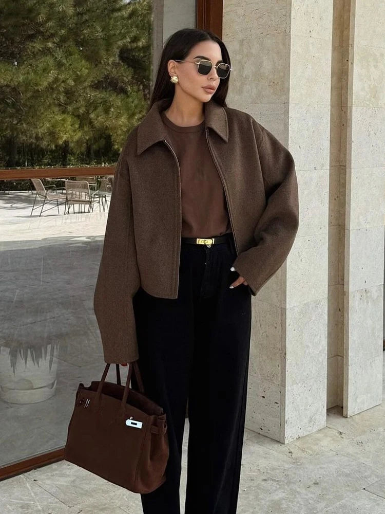 Vintage Brown Wool Zip Jacket-HighTouch