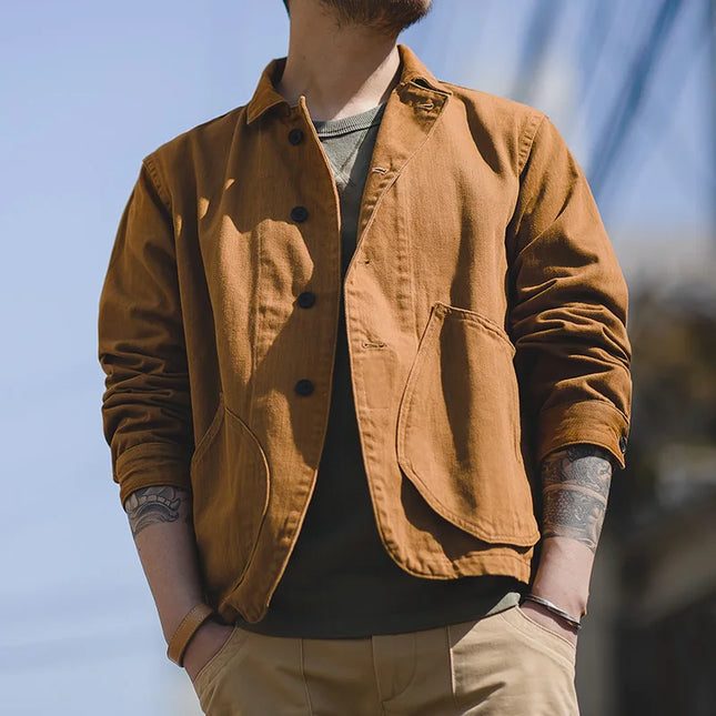 Multi-Pocket Cotton Workwear Jacket Men