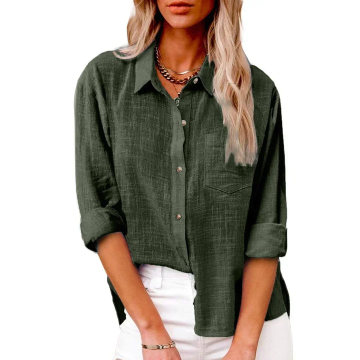Women’s Long Sleeve Cotton-Linen Shirt-HighTouch
