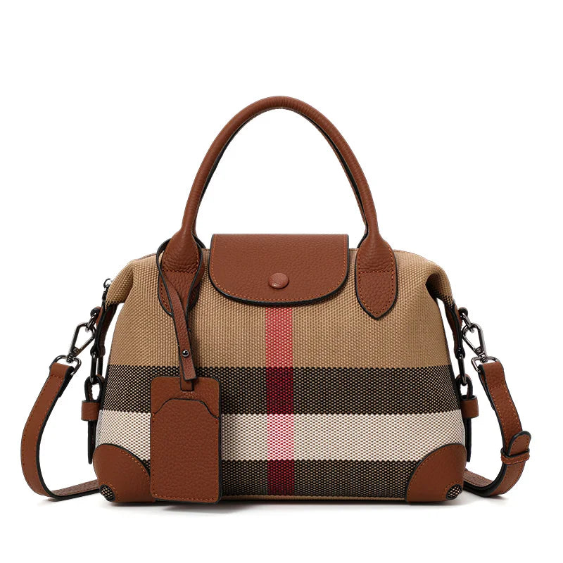 AIDRAN | Retro Plaid Boston Bag – Canvas & Leather-HighTouch