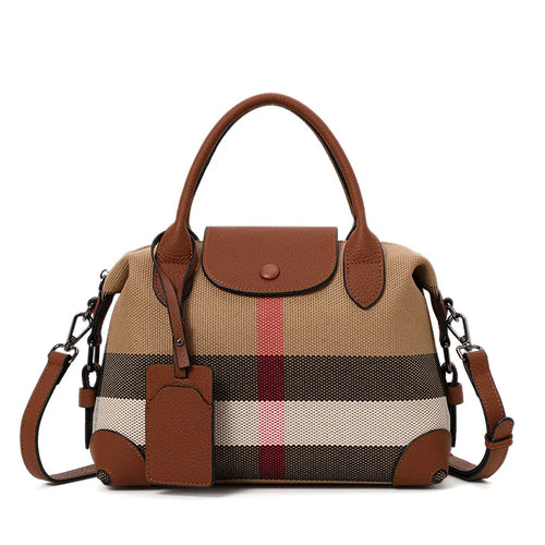 AIDRAN | Retro Plaid Boston Bag – Canvas & Leather