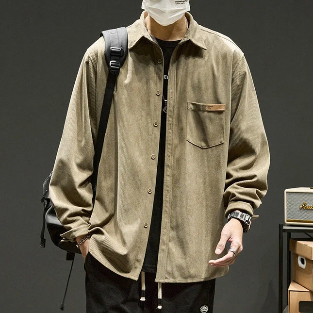 Loose Fit Corduroy Cargo Shirt Men – Plain Y2K Vintage Streetwear Overshirt