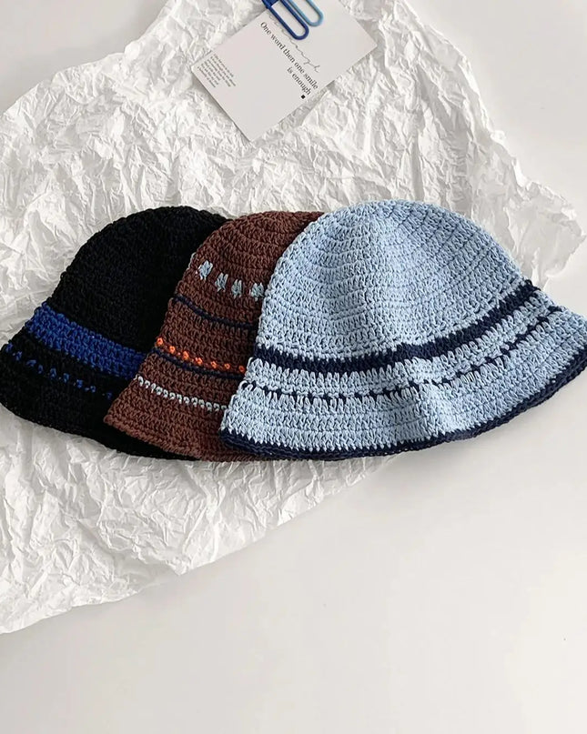 Women's Contrast Striped Knitted Fisherman Bucket Hat
