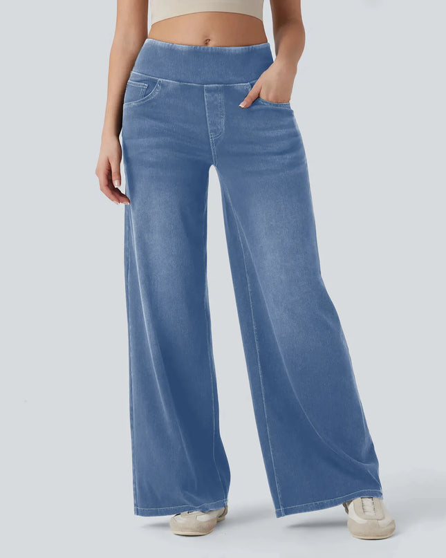 High-Waist Wide-Leg Zip Denim Jeans