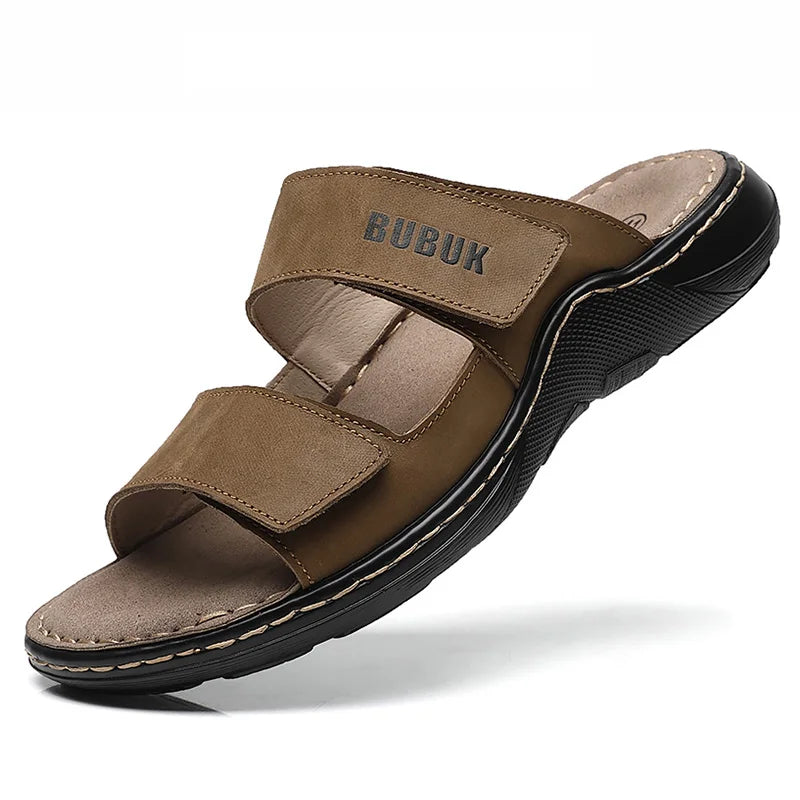 Genuine Cowhide Men’s Non-Slip Beach & Outdoor Slippers