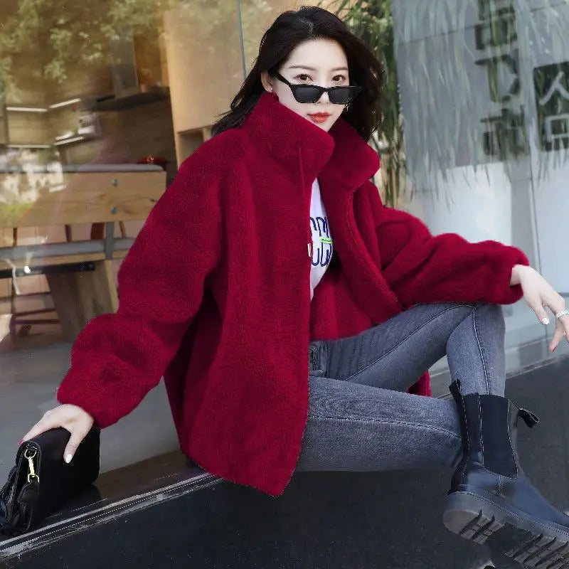 Women’s Coral Fleece Winter Coat – Warm Plush Zip Jacket-HighTouch