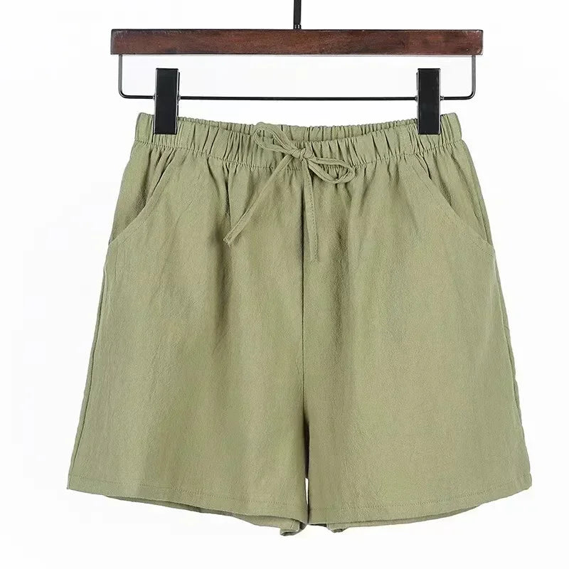 Women’s Cotton‑Linen Wide‑Leg Beach Shorts-HighTouch