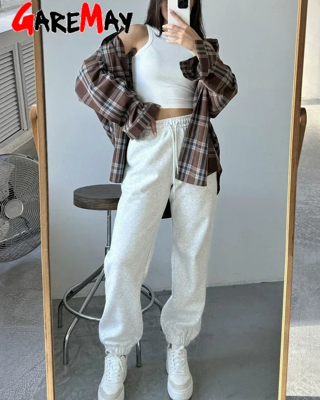 High-Waist Oversized Cotton Sweatpants Women