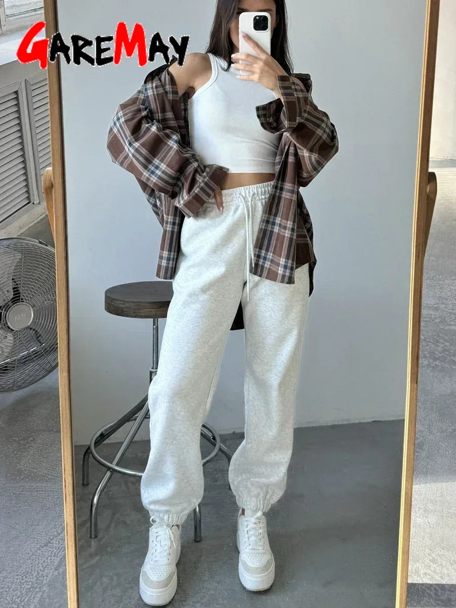 High-Waist Oversized Cotton Sweatpants Women