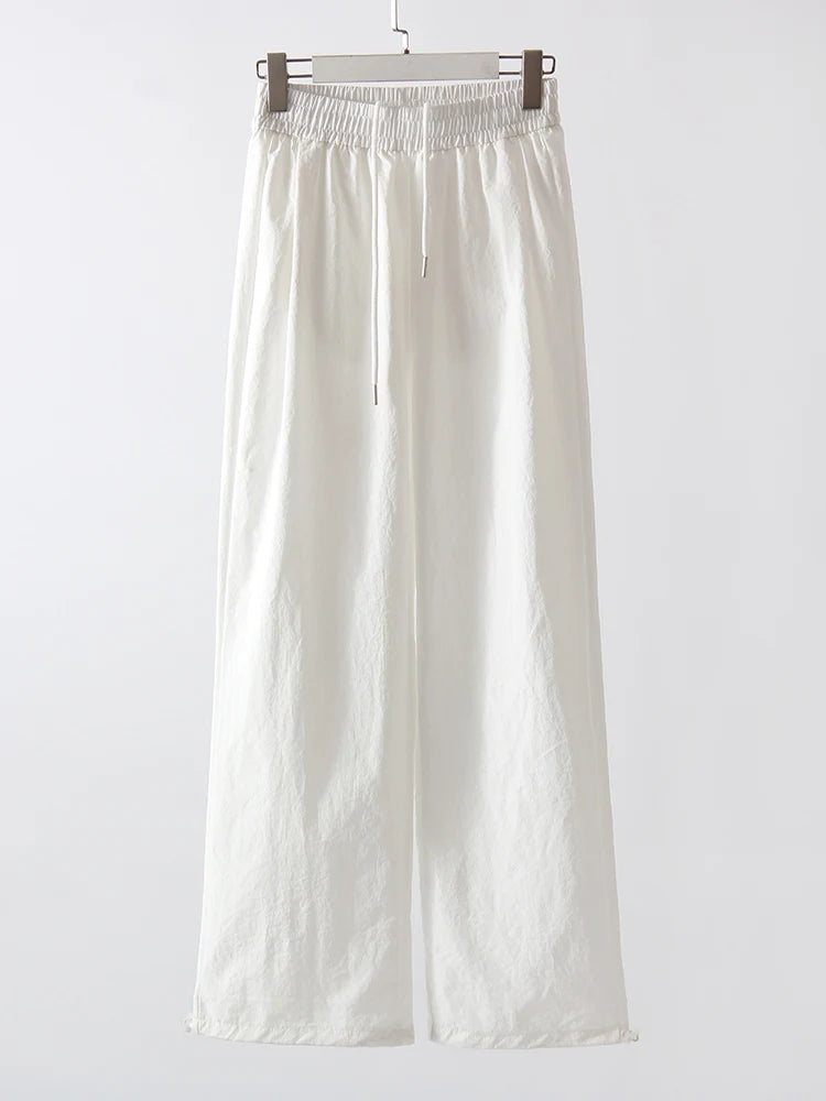 Blijf Fris en Modieus – Hoge Taille Witte Wijde Broek van Sweatstof