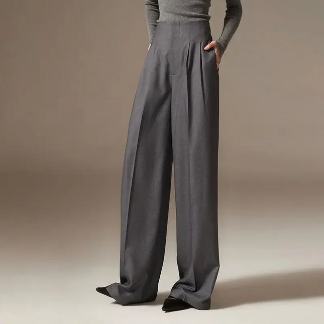 High-Waist Wide-Leg Draped Pants – Sculpting & Sleek Spring Style