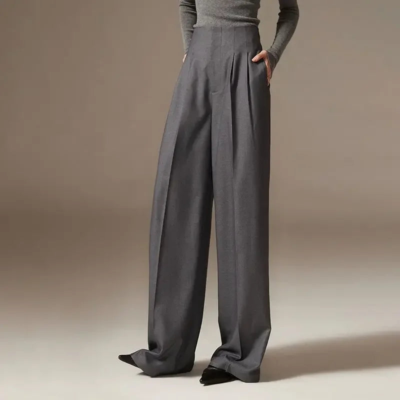 High-Waist Wide-Leg Draped Pants – Sculpting & Sleek Spring Style-HighTouch