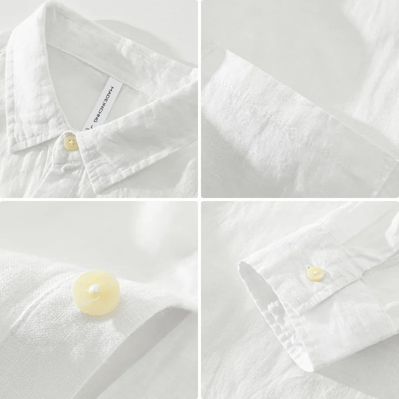 Linen Loose Square-Collar Long Sleeve Shirt Men-HighTouch