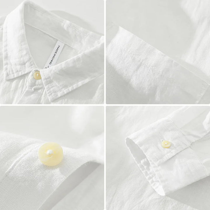 Linen Loose Square-Collar Long Sleeve Shirt Men-HighTouch