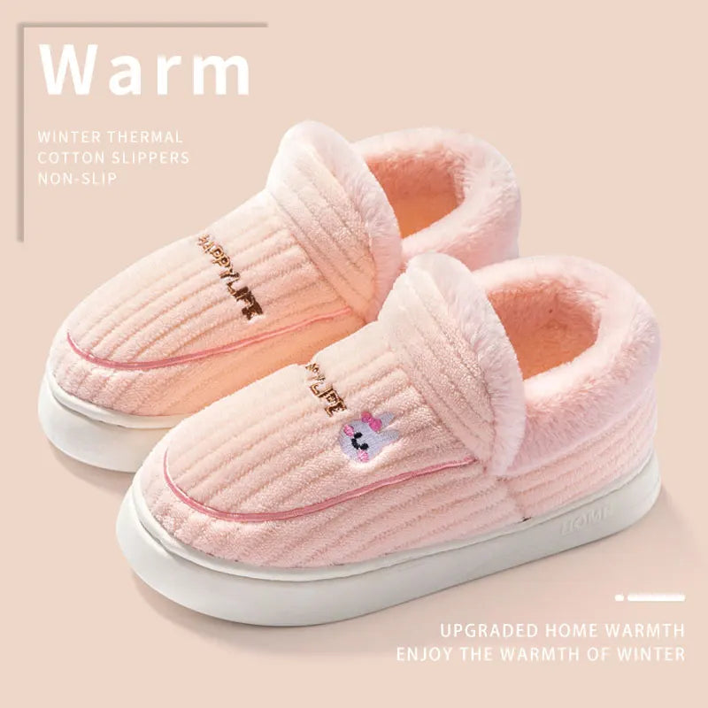 Plush Cotton Slippers for Women – Insulated, Anti-Slip Indoor Home Shoes