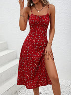 Polka-Dot Spaghetti Strap Midi Dress-HighTouch