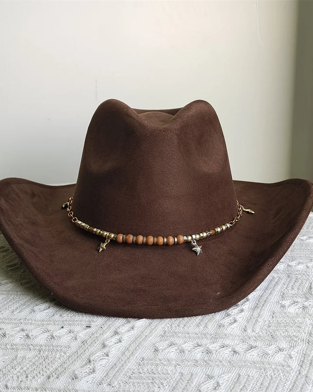 Suede Wide-Brim Western Cowboy Fedora Adjustable Fit