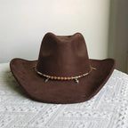 Suede Wide-Brim Western Cowboy Fedora Adjustable Fit-HighTouch