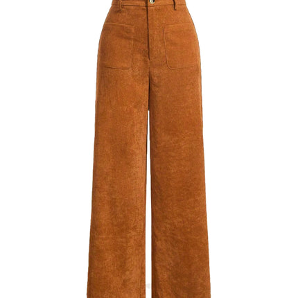 All-Season High Waist Wide-Leg Trousers for Women – Button Front & Pockets